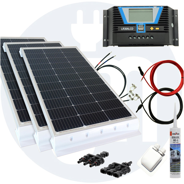 300 Watt Wohnmobil Solaranlage 12 Volt Set in weiß oder schwarz