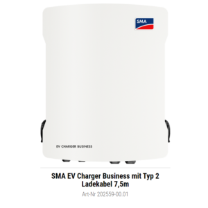 SMA EV Charger Business mit Typ 2 Ladekabel 7.5m